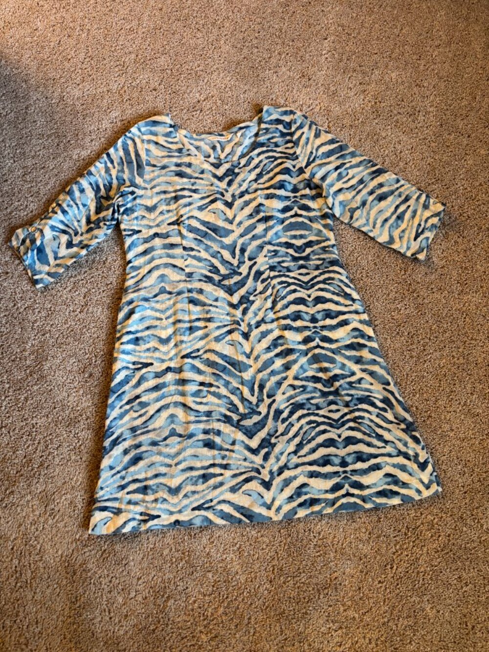 Soft Surroundings Shift Dress Womens SP Ivory Blue Watercolor Cotton